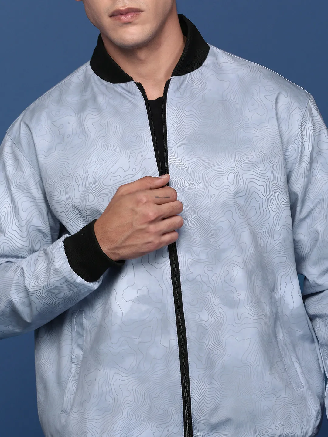 Men Grey Colour blocked Windcheater Bomber Jacket