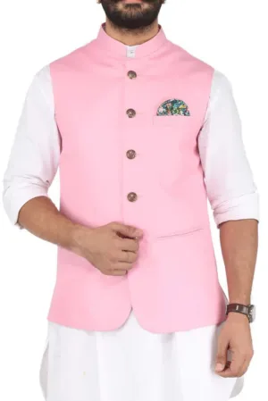 Men's Baby Pink Nehru Half Jacket Traditional Modi Jacket Indian Festival Jacket Wedding Jacket Half Elegant