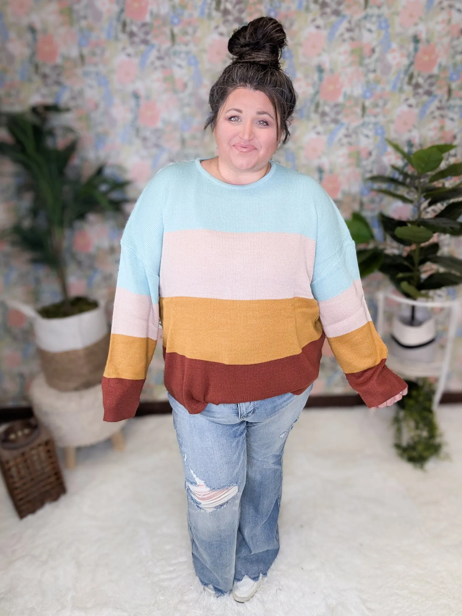 Mindy Colorblock Scoopneck Sweater in Mint, Peach, Gold & Rust