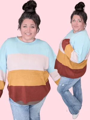 Mindy Colorblock Scoopneck Sweater in Mint, Peach, Gold & Rust