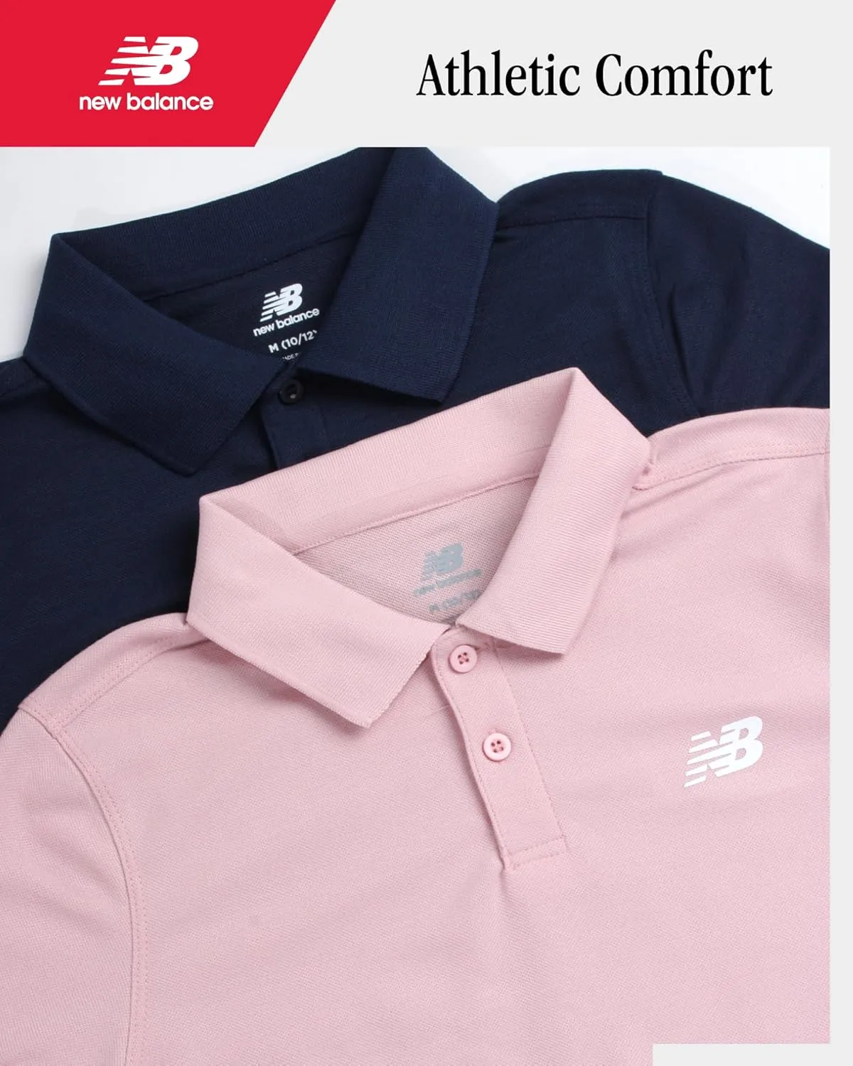 New Balance Boys Polo Shirt - 2 Pack Short Sleeve Performance Golf Shirt, Dry Fit Athletic Collared Tee (Sizes: 8-20)