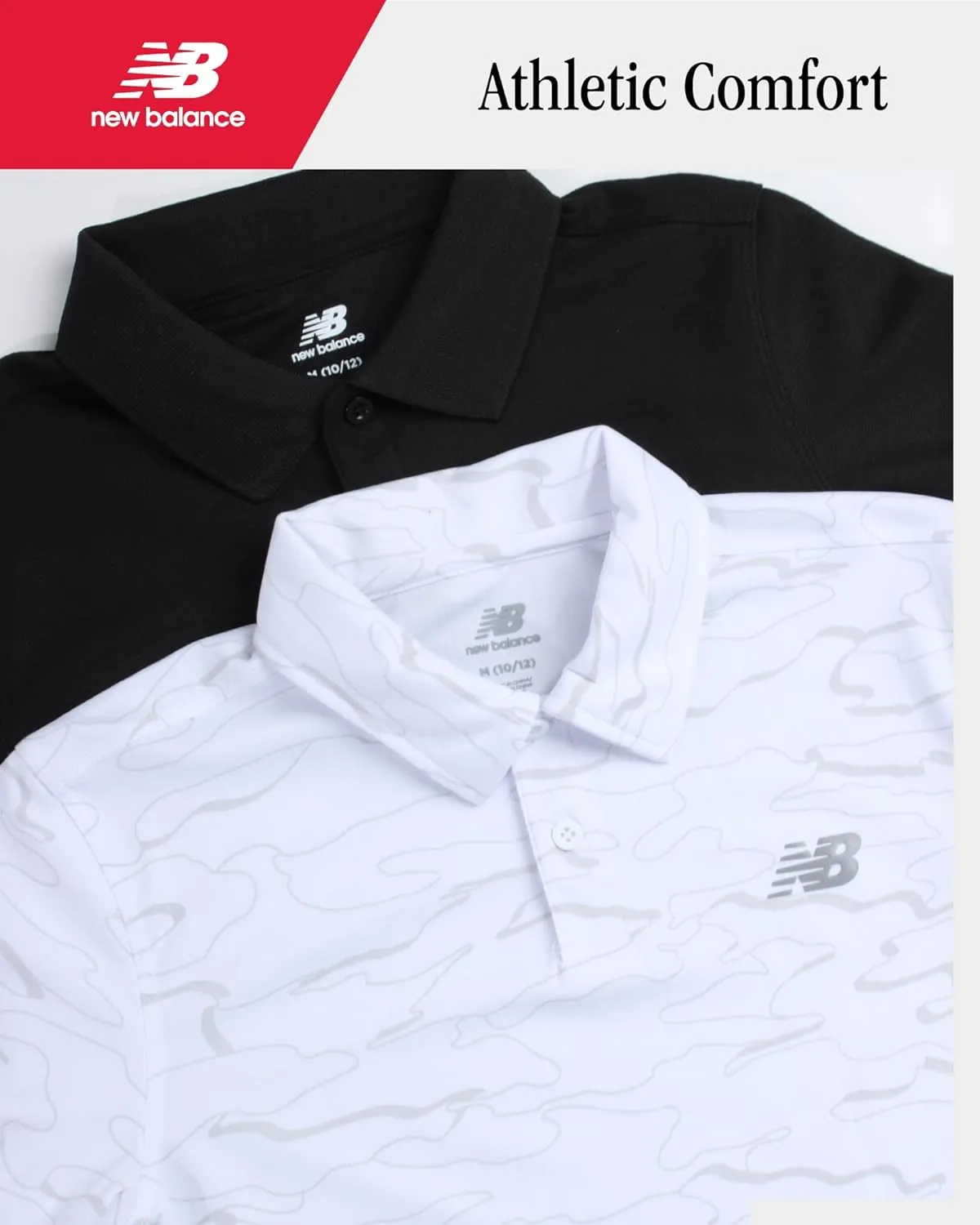 New Balance Boys Polo Shirt - 2 Pack Short Sleeve Performance Golf Shirt, Dry Fit Athletic Collared Tee (Sizes: 8-20)