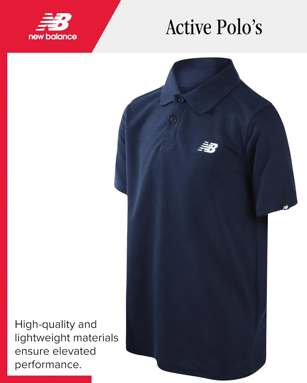 New Balance Boys Polo Shirt - 2 Pack Short Sleeve Performance Golf Shirt, Dry Fit Athletic Collared Tee (Sizes: 8-20)