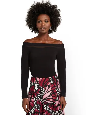 Off-The-Shoulder Mesh Knit Top