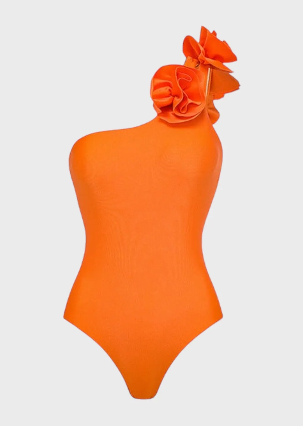 One Shoulder 3D Flower Decor One-Piece Swimsuit & Colorful Skirt