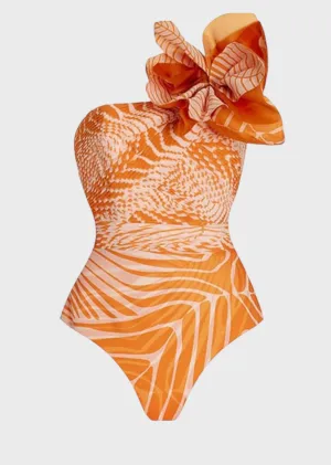 One Shoulder 3D Flower Detail Monokini