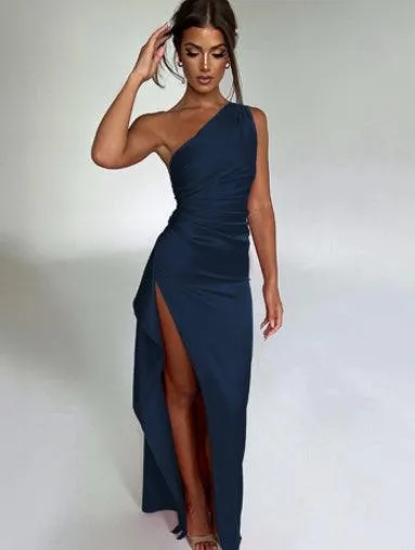 One Shoulder Dress Backless - Slim Fit Summer Split Satin Dresses for Women