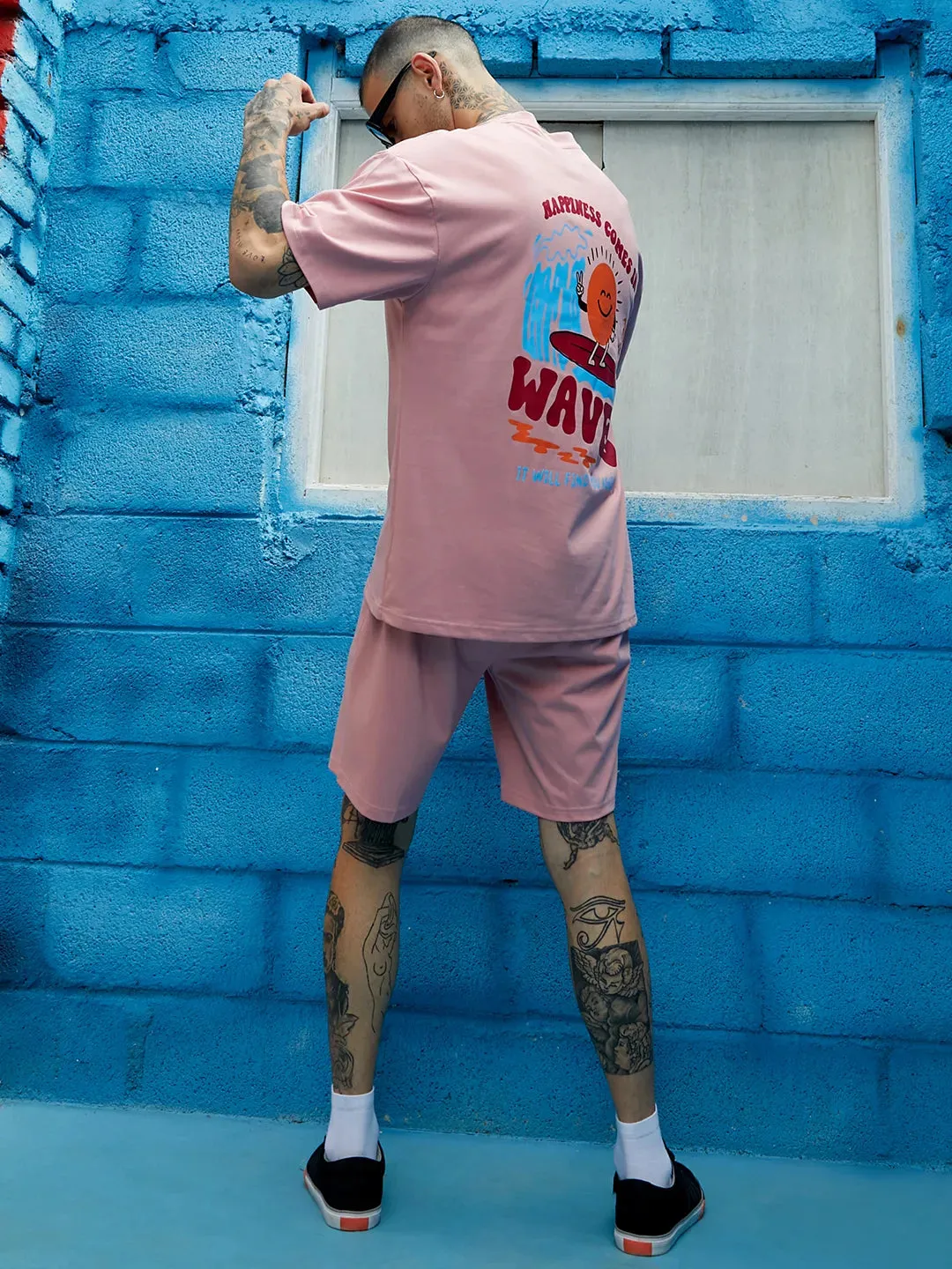 Oversized Pink Happy Waves Co-Ord Set