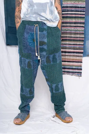 P70 Pleated Easy Pant Vintage Kantha Quilt Indigo