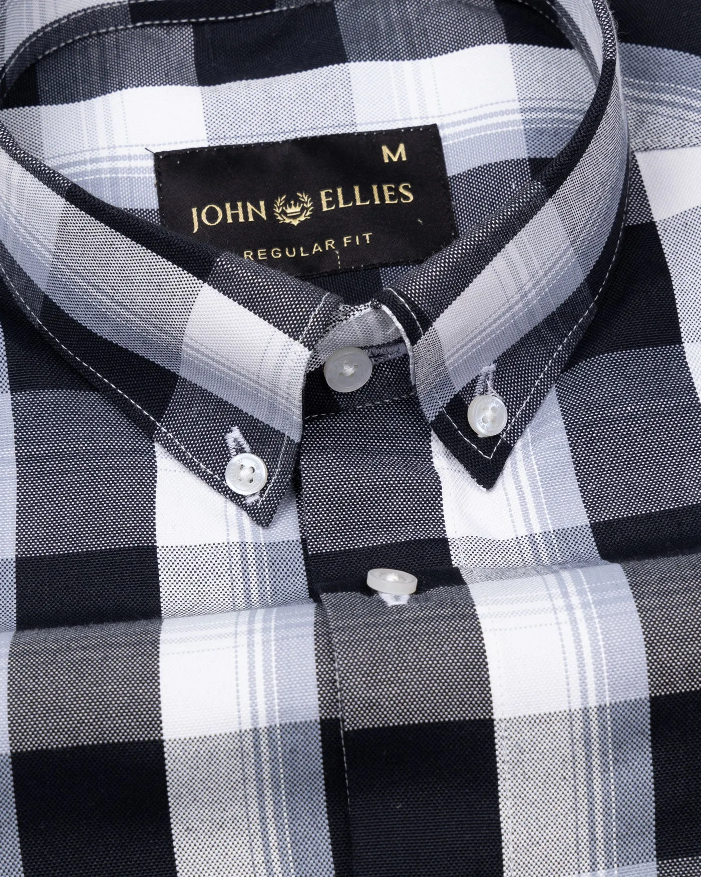 Plaksy Black And White Checked Button Down Cotton Shirt