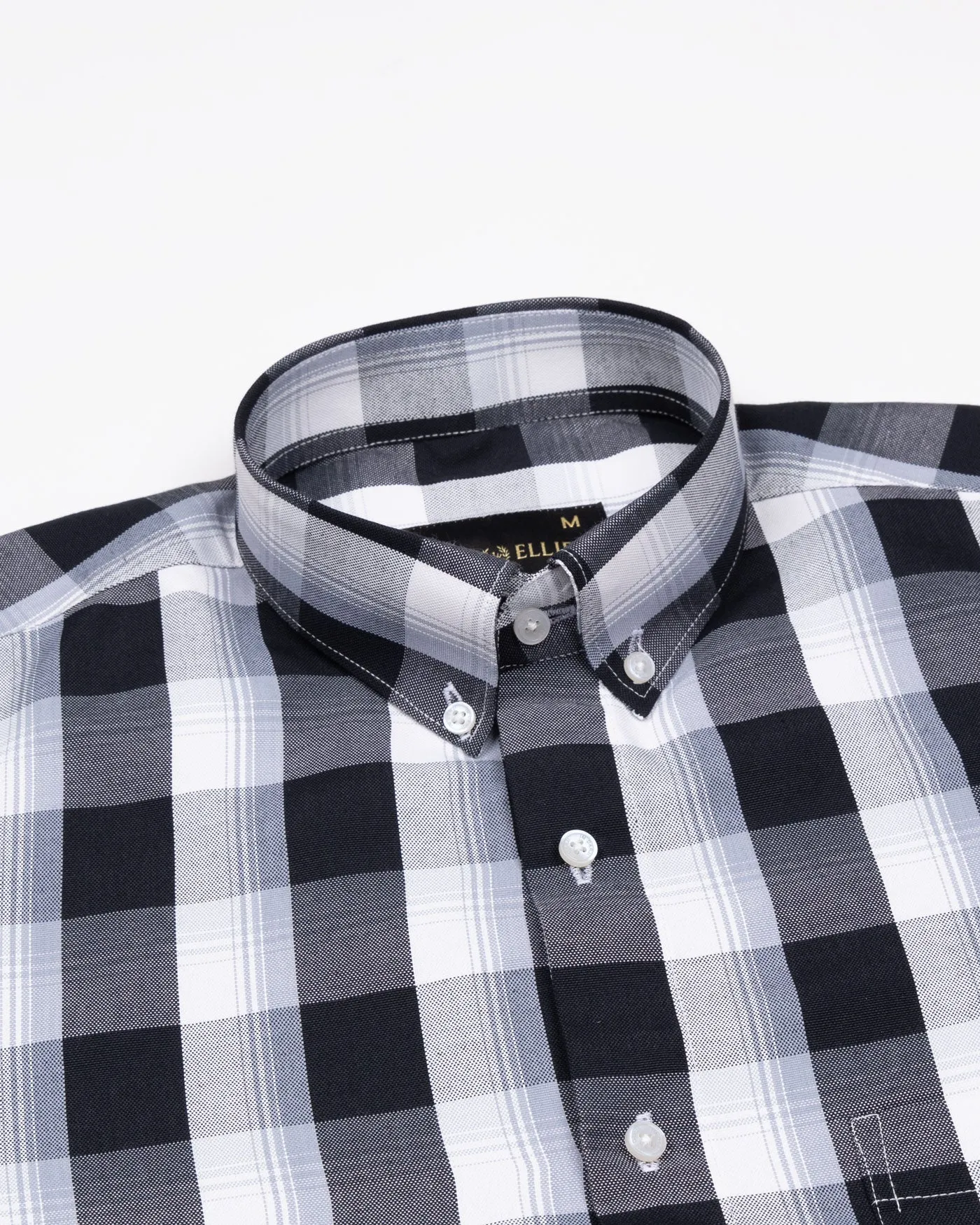Plaksy Black And White Checked Button Down Cotton Shirt