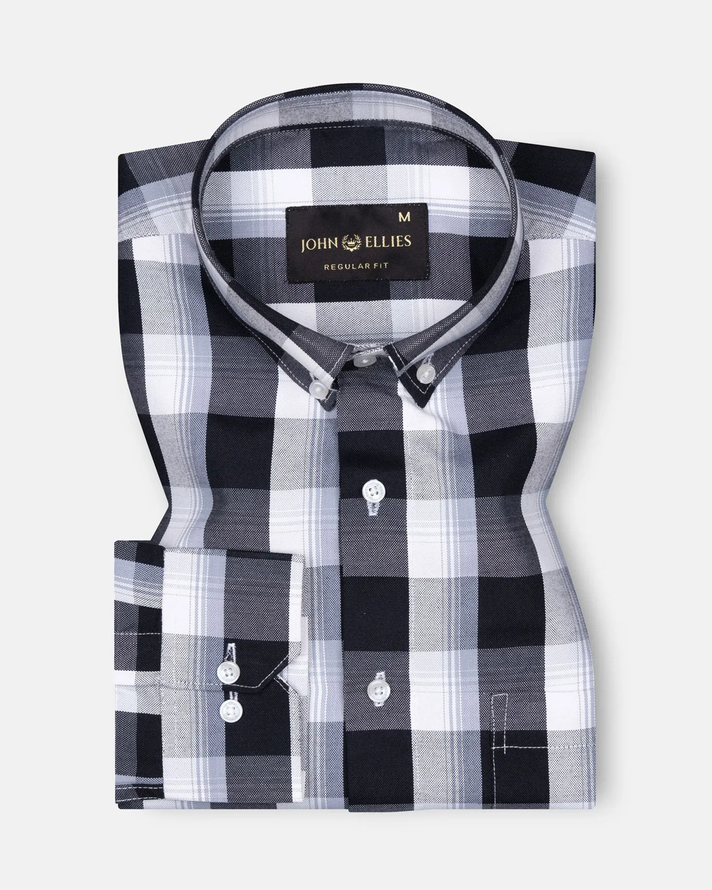 Plaksy Black And White Checked Button Down Cotton Shirt