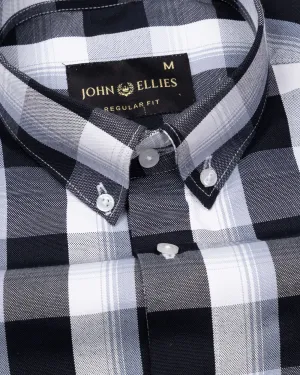 Plaksy Black And White Checked Button Down Cotton Shirt