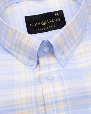 Plaksy Sky Blue Checked Button Down Cotton Shirt