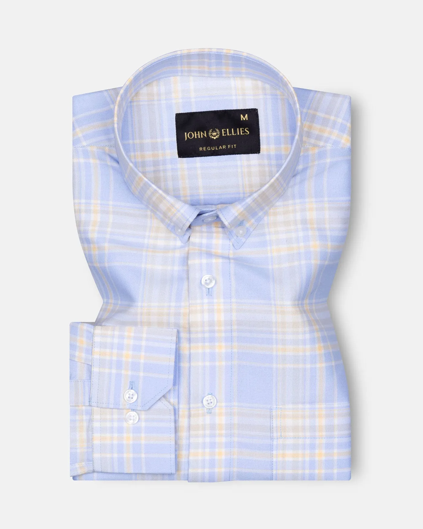 Plaksy Sky Blue Checked Button Down Cotton Shirt
