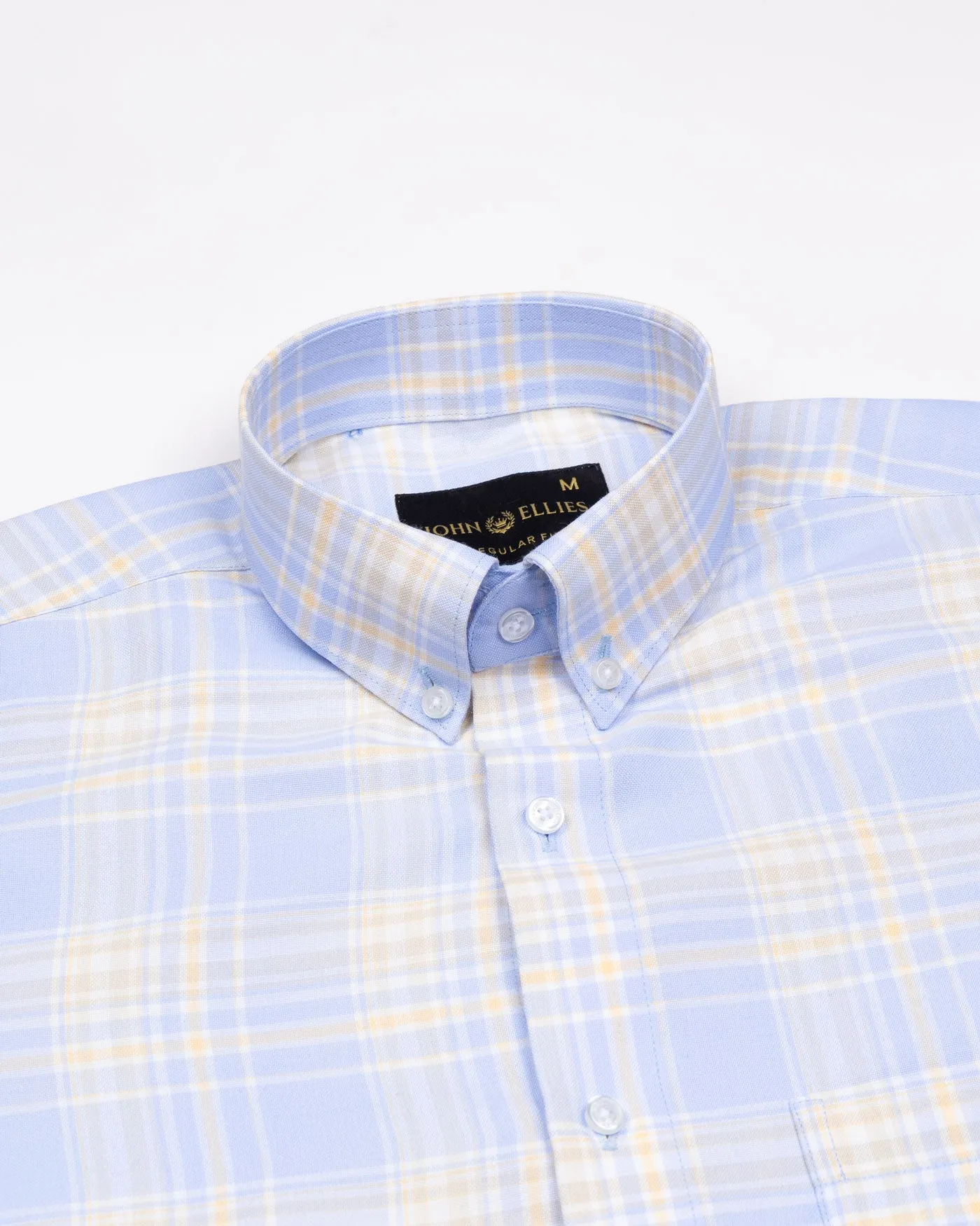 Plaksy Sky Blue Checked Button Down Cotton Shirt
