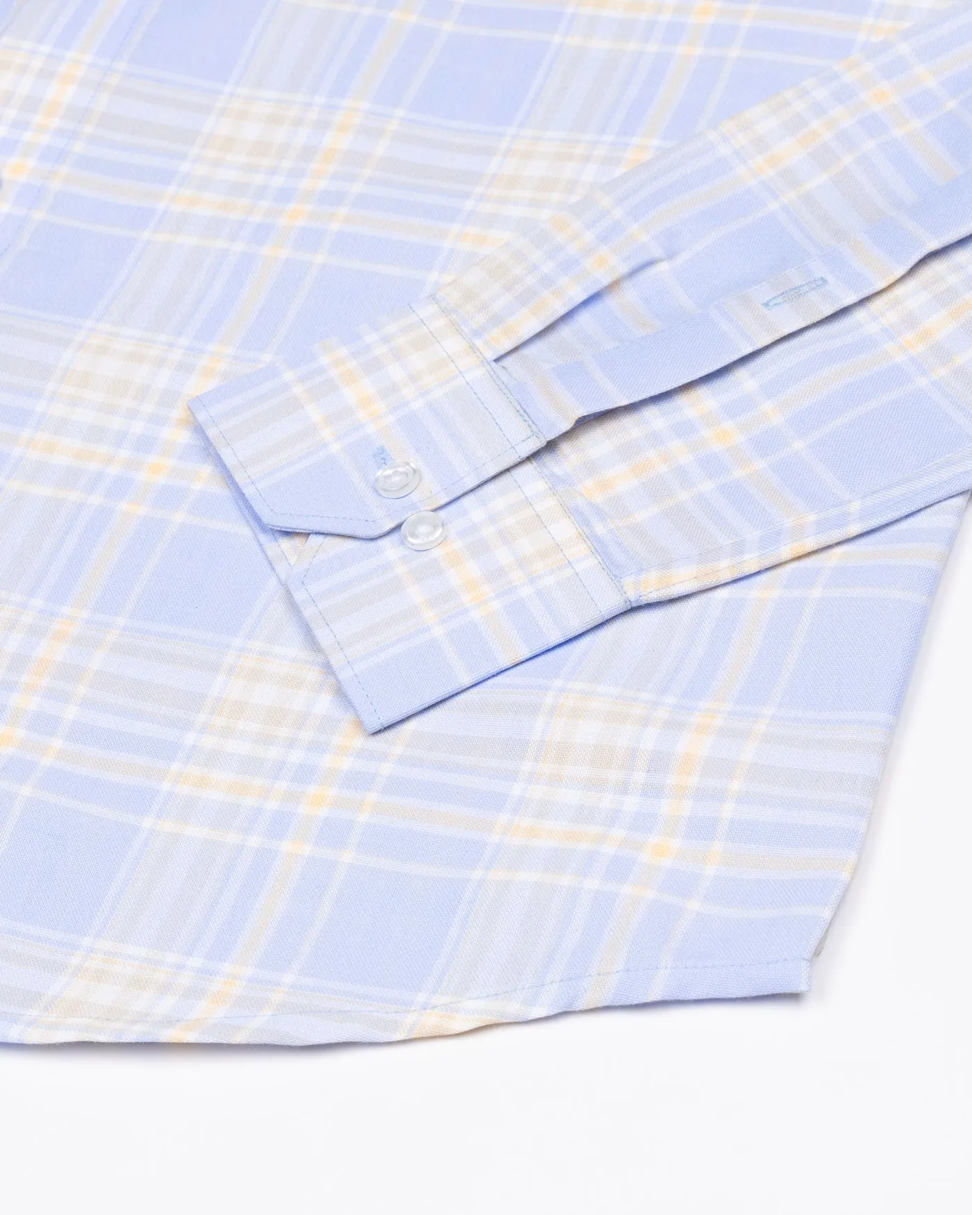 Plaksy Sky Blue Checked Button Down Cotton Shirt
