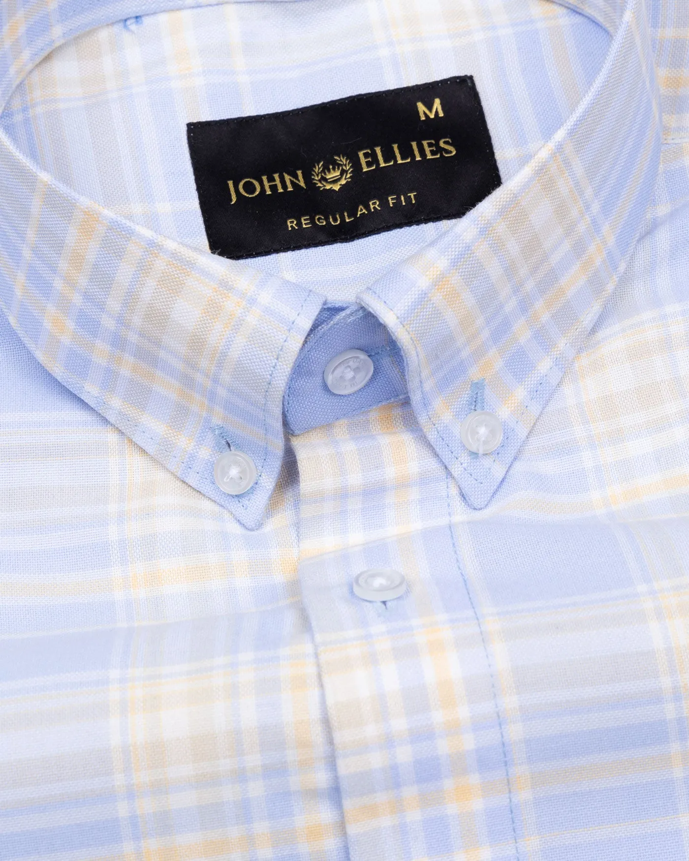 Plaksy Sky Blue Checked Button Down Cotton Shirt