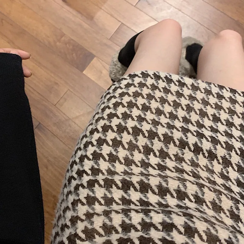 Preppy Style Houndstooth Plaid High Waist Mini Skirts