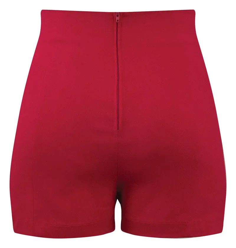 Red High Waist Pin Me Up Shorts