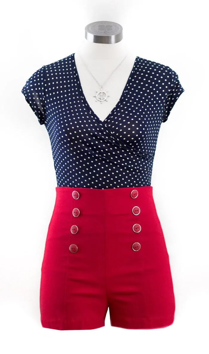 Red High Waist Pin Me Up Shorts