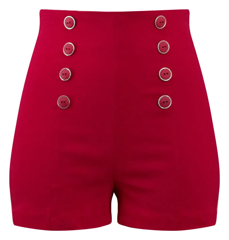 Red High Waist Pin Me Up Shorts