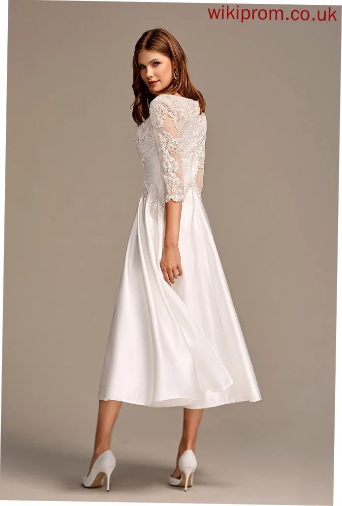 Scoop Presley Dress A-Line Satin Wedding Dresses Lace Wedding Tea-Length