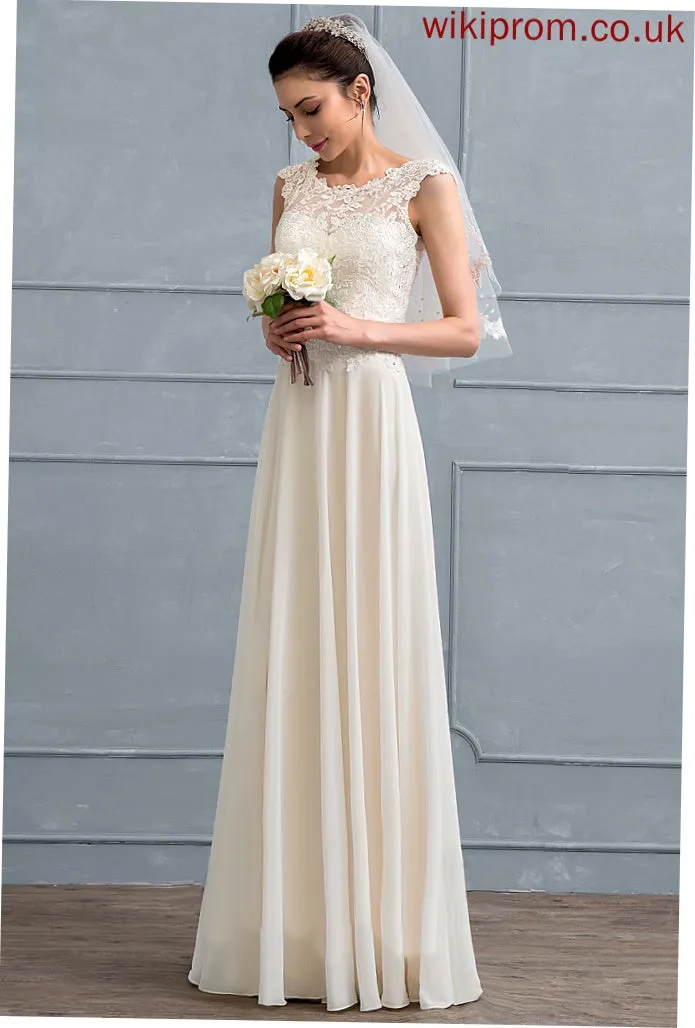 Sequins Nathalie Floor-Length Dress Lace With Wedding Beading Neck A-Line Chiffon Scoop Wedding Dresses