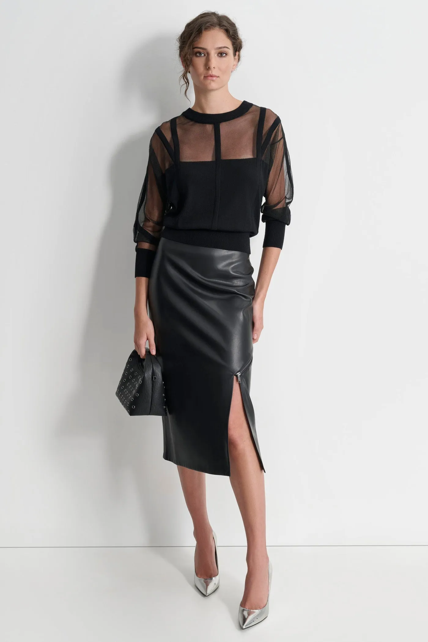 SIDE ZIP MIDI SKIRT