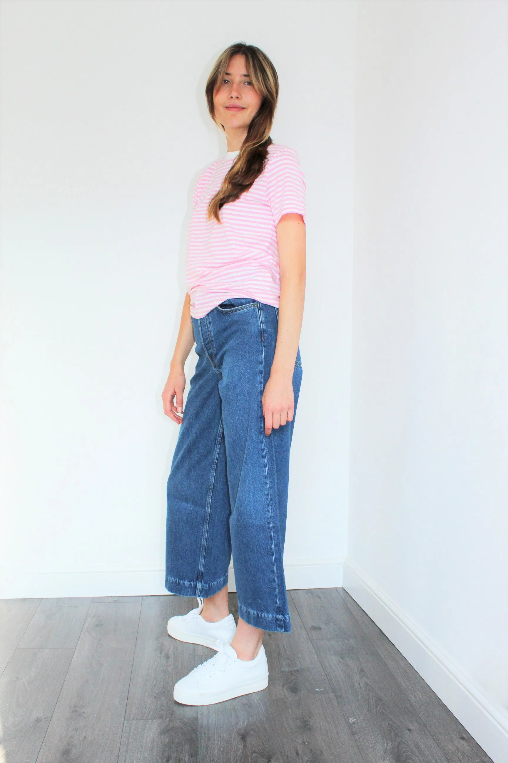 SLF My Perfect Stripe Tee in Prism Pink and Snow