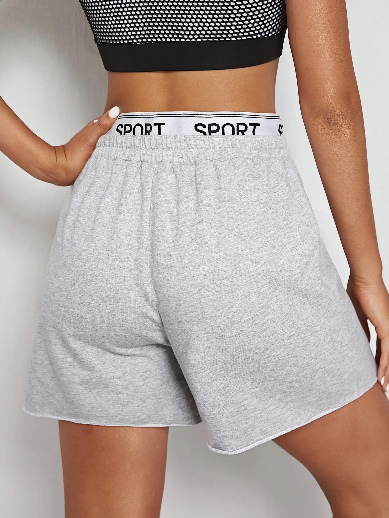 Sporty Letter Tape Natural Women Shorts