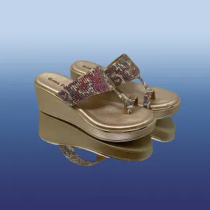 Stylish Gold Floral Wedges