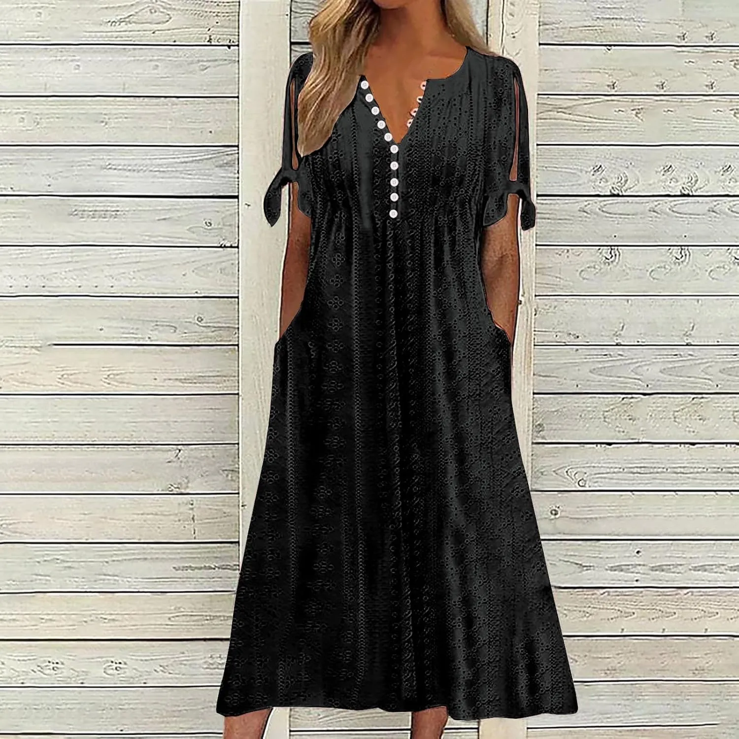 TARIENDY Eyelet Dress for Women 2025 Summer Boho Dresses Casual Short Sleeve Midi Dress Beach Vacation Outfits with Pockets