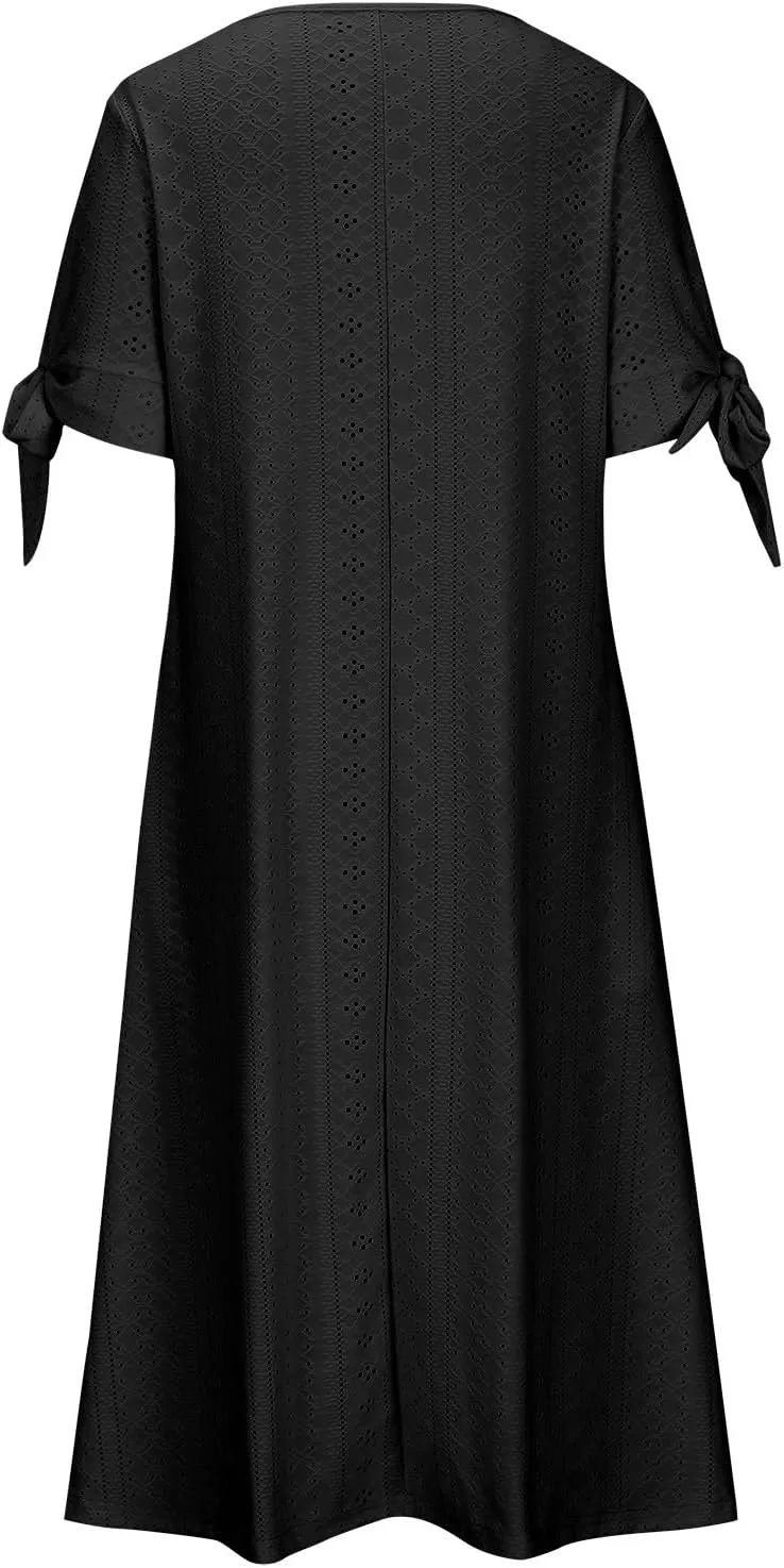 TARIENDY Eyelet Dress for Women 2025 Summer Boho Dresses Casual Short Sleeve Midi Dress Beach Vacation Outfits with Pockets