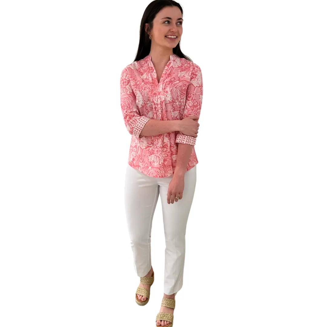 The Eloise Cotton Block Print Top in Pink Petunia Floral