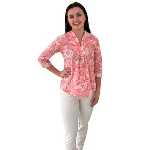 The Eloise Cotton Block Print Top in Pink Petunia Floral