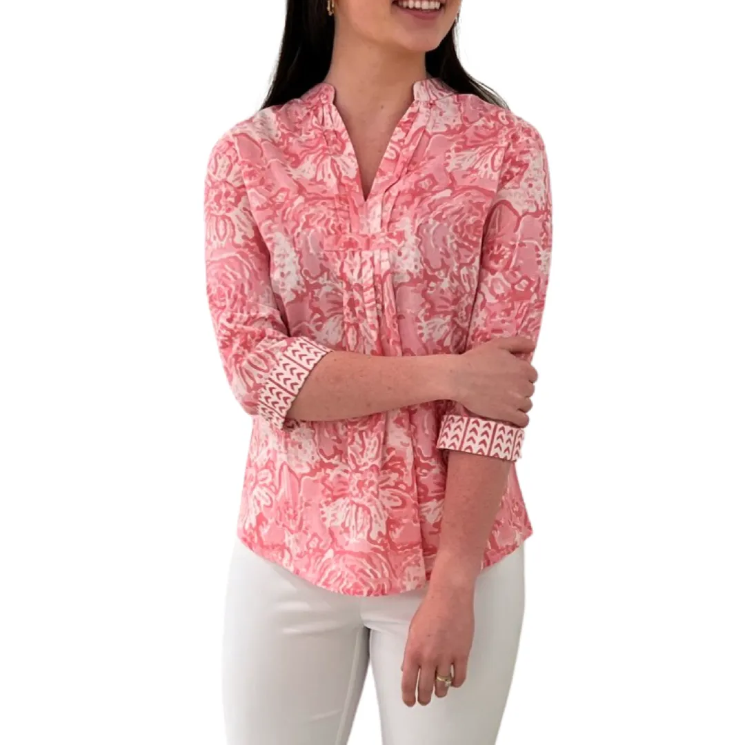 The Eloise Cotton Block Print Top in Pink Petunia Floral