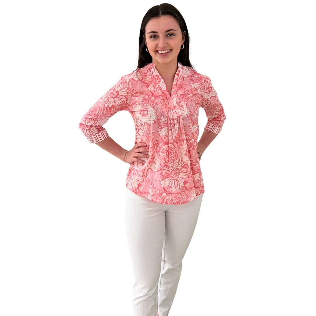The Eloise Cotton Block Print Top in Pink Petunia Floral