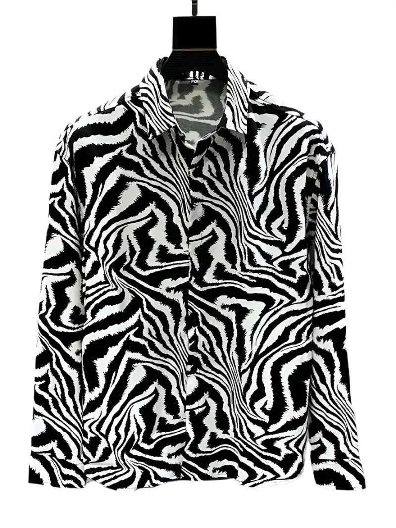 Unisex 3D Printed Long Sleeve Shirt – Black Series Oversized Lapel Style, Breathable Fashion for Men and Women