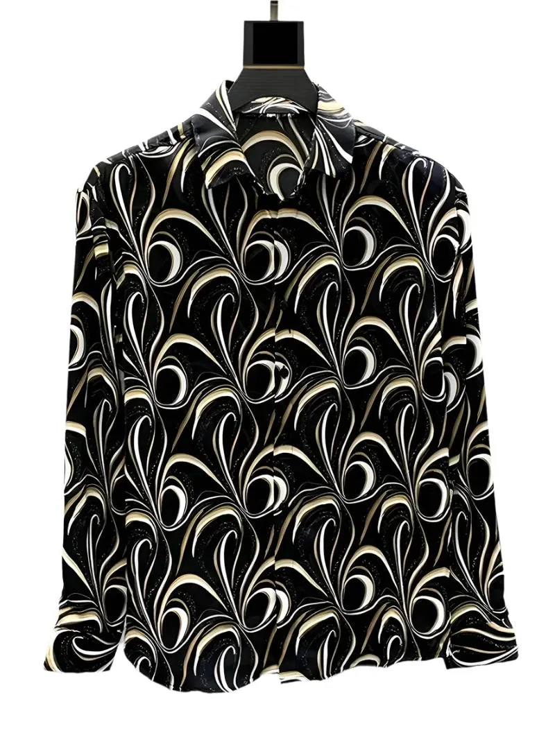 Unisex 3D Printed Long Sleeve Shirt – Black Series Oversized Lapel Style, Breathable Fashion for Men and Women