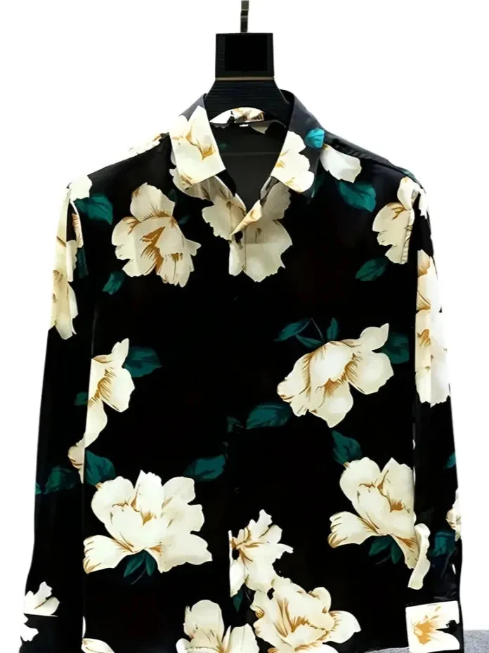 Unisex 3D Printed Long Sleeve Shirt – Black Series Oversized Lapel Style, Breathable Fashion for Men and Women