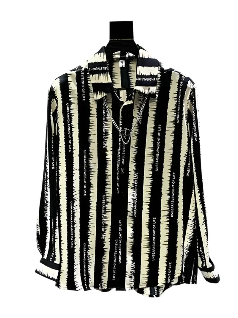 Unisex 3D Printed Long Sleeve Shirt – Black Series Oversized Lapel Style, Breathable Fashion for Men and Women