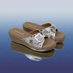 White Floral Printed Wedge Sandals