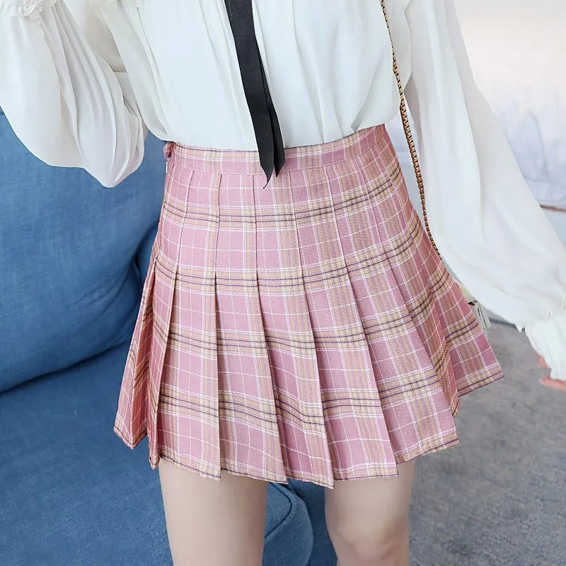 Women High Waist Plaid Pleated Skirt