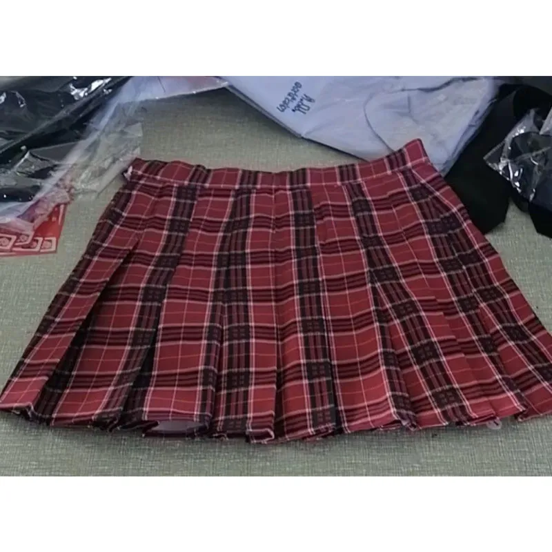 Women High Waist Plaid Pleated Skirt