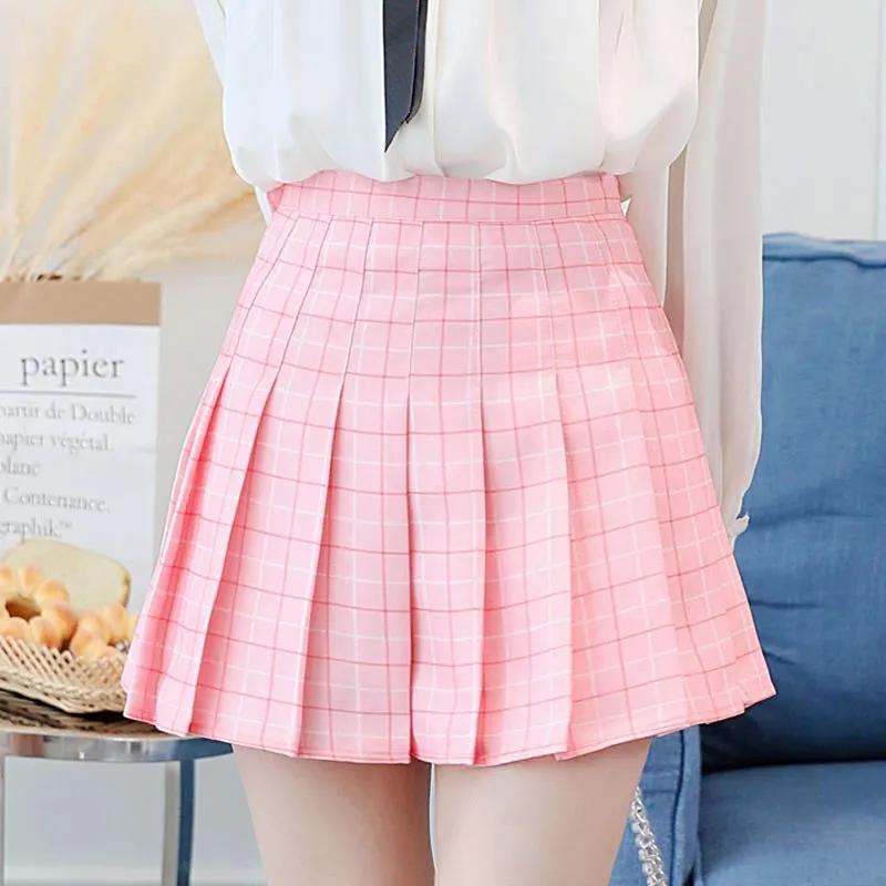 Women High Waist Plaid Pleated Skirt