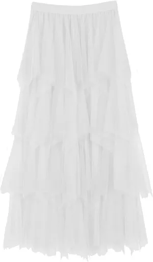 Women Tulle Skirts Layered Tutu Skirt Midi Length Elastic High Waist A Line Skirt Party Evening Mesh Skirt 2025